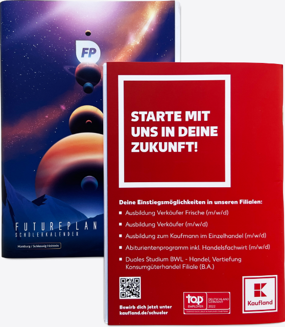 Stundenplaner mit Beispielwerbung von Kaufland auf der Rückseite